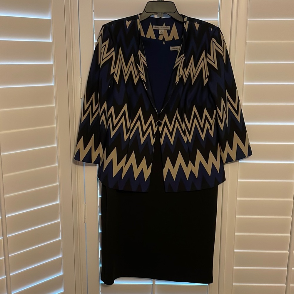 Danny & Nicole 2 pc suit.  Color block sleeveless dress (black&blue) & jacket
